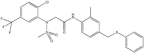 2-[2-chloro(methylsulfonyl)-5-(trifluoromethyl)anilino]-N-{2-methyl-4-[(phenylsulfanyl)methyl]phenyl}acetamide Struktur