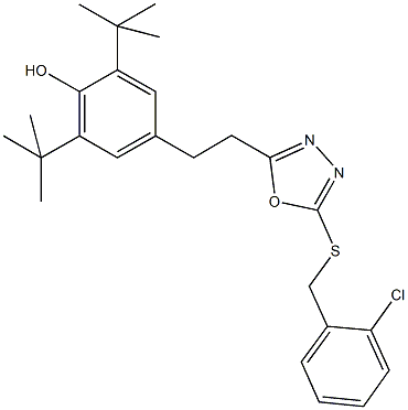 2,6-ditert-butyl-4-(2-{5-[(2-chlorobenzyl)sulfanyl]-1,3,4-oxadiazol-2-yl}ethyl)phenol Struktur