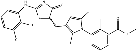 methyl 3-[3-({2-[(2,3-dichlorophenyl)imino]-4-oxo-1,3-thiazolidin-5-ylidene}methyl)-2,5-dimethyl-1H-pyrrol-1-yl]-2-methylbenzoate Struktur