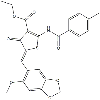 ethyl 5-[(6-methoxy-1,3-benzodioxol-5-yl)methylene]-2-[(4-methylbenzoyl)amino]-4-oxo-4,5-dihydro-3-thiophenecarboxylate Struktur