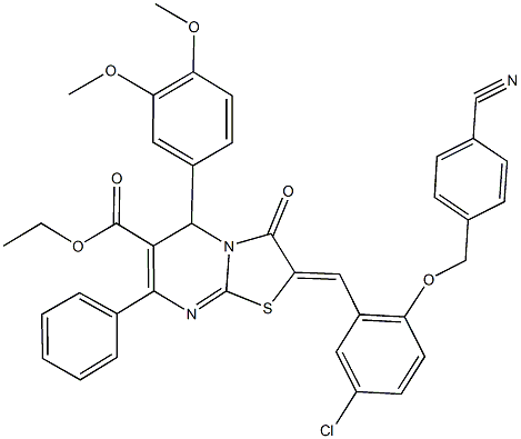 ethyl 2-{5-chloro-2-[(4-cyanobenzyl)oxy]benzylidene}-5-(3,4-dimethoxyphenyl)-3-oxo-7-phenyl-2,3-dihydro-5H-[1,3]thiazolo[3,2-a]pyrimidine-6-carboxylate Struktur