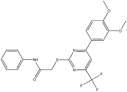 2-{[4-(3,4-dimethoxyphenyl)-6-(trifluoromethyl)-2-pyrimidinyl]sulfanyl}-N-phenylacetamide Struktur