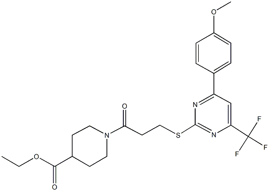 ethyl 1-(3-{[4-(4-methoxyphenyl)-6-(trifluoromethyl)-2-pyrimidinyl]sulfanyl}propanoyl)-4-piperidinecarboxylate Struktur