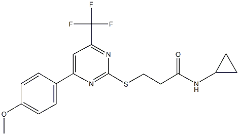 N-cyclopropyl-3-{[4-(4-methoxyphenyl)-6-(trifluoromethyl)-2-pyrimidinyl]sulfanyl}propanamide Struktur