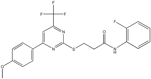 N-(2-fluorophenyl)-3-{[4-(4-methoxyphenyl)-6-(trifluoromethyl)-2-pyrimidinyl]sulfanyl}propanamide Struktur