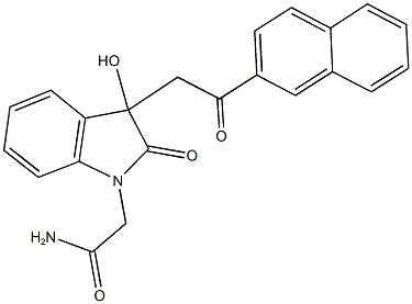 2-{3-hydroxy-3-[2-(2-naphthyl)-2-oxoethyl]-2-oxo-2,3-dihydro-1H-indol-1-yl}acetamide Struktur