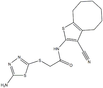 2-[(5-amino-1,3,4-thiadiazol-2-yl)sulfanyl]-N-(3-cyano-4,5,6,7,8,9-hexahydrocycloocta[b]thien-2-yl)acetamide Struktur