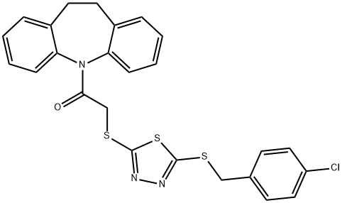 5-[({5-[(4-chlorobenzyl)sulfanyl]-1,3,4-thiadiazol-2-yl}sulfanyl)acetyl]-10,11-dihydro-5H-dibenzo[b,f]azepine Struktur