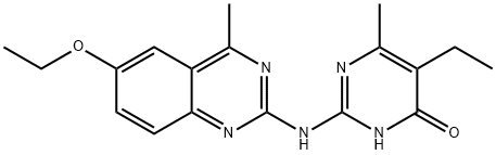 2-[(6-ethoxy-4-methylquinazolin-2-yl)amino]-5-ethyl-6-methylpyrimidin-4(1H)-one Struktur