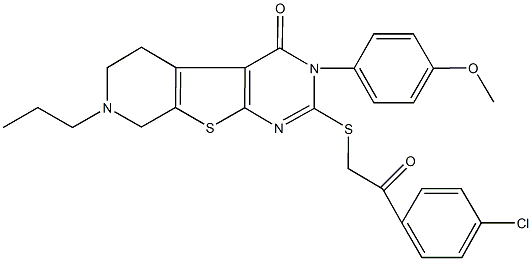 2-{[2-(4-chlorophenyl)-2-oxoethyl]sulfanyl}-3-(4-methoxyphenyl)-7-propyl-5,6,7,8-tetrahydropyrido[4',3':4,5]thieno[2,3-d]pyrimidin-4(3H)-one Struktur