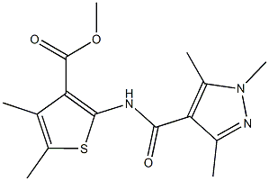 methyl 4,5-dimethyl-2-{[(1,3,5-trimethyl-1H-pyrazol-4-yl)carbonyl]amino}-3-thiophenecarboxylate Struktur