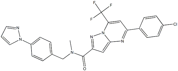 5-(4-chlorophenyl)-N-methyl-N-[4-(1H-pyrazol-1-yl)benzyl]-7-(trifluoromethyl)pyrazolo[1,5-a]pyrimidine-2-carboxamide Struktur