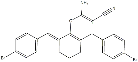 2-amino-8-(4-bromobenzylidene)-4-(4-bromophenyl)-5,6,7,8-tetrahydro-4H-chromene-3-carbonitrile Struktur