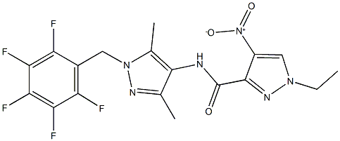 N-[3,5-dimethyl-1-(2,3,4,5,6-pentafluorobenzyl)-1H-pyrazol-4-yl]-1-ethyl-4-nitro-1H-pyrazole-3-carboxamide Struktur