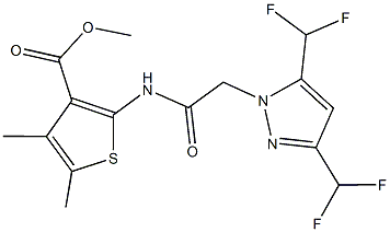 methyl 2-({[3,5-bis(difluoromethyl)-1H-pyrazol-1-yl]acetyl}amino)-4,5-dimethyl-3-thiophenecarboxylate Struktur