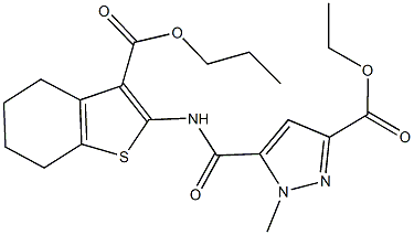 ethyl 1-methyl-5-({[3-(propoxycarbonyl)-4,5,6,7-tetrahydro-1-benzothien-2-yl]amino}carbonyl)-1H-pyrazole-3-carboxylate Struktur