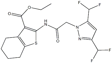 ethyl 2-({[3,5-bis(difluoromethyl)-1H-pyrazol-1-yl]acetyl}amino)-4,5,6,7-tetrahydro-1-benzothiophene-3-carboxylate Struktur