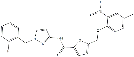 N-[1-(2-fluorobenzyl)-1H-pyrazol-3-yl]-5-({2-nitro-4-methylphenoxy}methyl)-2-furamide Struktur