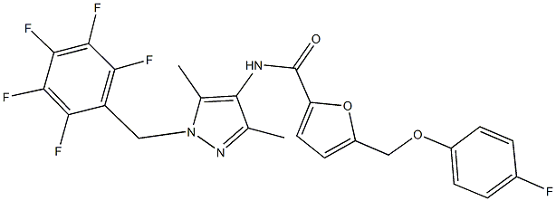 N-[3,5-dimethyl-1-(2,3,4,5,6-pentafluorobenzyl)-1H-pyrazol-4-yl]-5-[(4-fluorophenoxy)methyl]-2-furamide Struktur