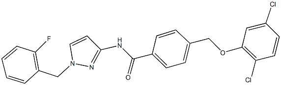 4-[(2,5-dichlorophenoxy)methyl]-N-[1-(2-fluorobenzyl)-1H-pyrazol-3-yl]benzamide Struktur