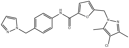 5-[(4-chloro-3,5-dimethyl-1H-pyrazol-1-yl)methyl]-N-[4-(1H-pyrazol-1-ylmethyl)phenyl]-2-furamide Struktur