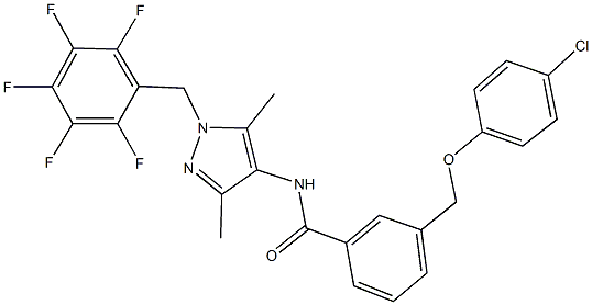 3-[(4-chlorophenoxy)methyl]-N-[3,5-dimethyl-1-(2,3,4,5,6-pentafluorobenzyl)-1H-pyrazol-4-yl]benzamide Struktur