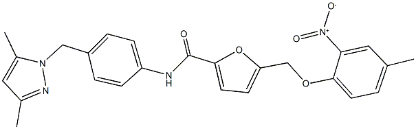 N-{4-[(3,5-dimethyl-1H-pyrazol-1-yl)methyl]phenyl}-5-({2-nitro-4-methylphenoxy}methyl)-2-furamide Struktur