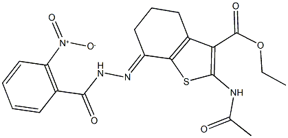 ethyl 2-(acetylamino)-7-({2-nitrobenzoyl}hydrazono)-4,5,6,7-tetrahydro-1-benzothiophene-3-carboxylate Struktur