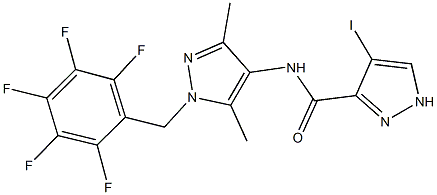 N-[3,5-dimethyl-1-(2,3,4,5,6-pentafluorobenzyl)-1H-pyrazol-4-yl]-4-iodo-1H-pyrazole-3-carboxamide Struktur