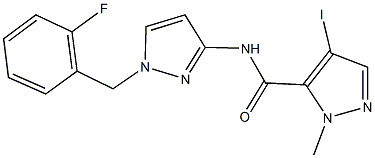 N-[1-(2-fluorobenzyl)-1H-pyrazol-3-yl]-4-iodo-1-methyl-1H-pyrazole-5-carboxamide Struktur