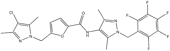 5-[(4-chloro-3,5-dimethyl-1H-pyrazol-1-yl)methyl]-N-[3,5-dimethyl-1-(2,3,4,5,6-pentafluorobenzyl)-1H-pyrazol-4-yl]-2-furamide Struktur