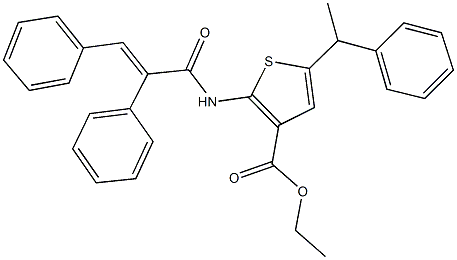 ethyl 2-[(2,3-diphenylacryloyl)amino]-5-(1-phenylethyl)-3-thiophenecarboxylate Struktur