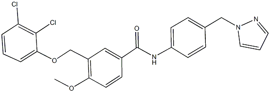 3-[(2,3-dichlorophenoxy)methyl]-4-methoxy-N-[4-(1H-pyrazol-1-ylmethyl)phenyl]benzamide Struktur