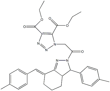 diethyl 1-{2-[7-(4-methylbenzylidene)-3-(4-methylphenyl)-3,3a,4,5,6,7-hexahydro-2H-indazol-2-yl]-2-oxoethyl}-1H-1,2,3-triazole-4,5-dicarboxylate Struktur