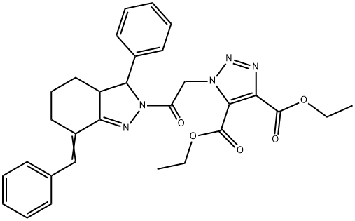 diethyl 1-[2-(7-benzylidene-3-phenyl-3,3a,4,5,6,7-hexahydro-2H-indazol-2-yl)-2-oxoethyl]-1H-1,2,3-triazole-4,5-dicarboxylate Struktur