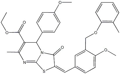 ethyl 2-{4-methoxy-3-[(2-methylphenoxy)methyl]benzylidene}-5-(4-methoxyphenyl)-7-methyl-3-oxo-2,3-dihydro-5H-[1,3]thiazolo[3,2-a]pyrimidine-6-carboxylate Struktur