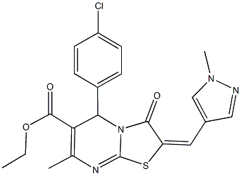 ethyl 5-(4-chlorophenyl)-7-methyl-2-[(1-methyl-1H-pyrazol-4-yl)methylene]-3-oxo-2,3-dihydro-5H-[1,3]thiazolo[3,2-a]pyrimidine-6-carboxylate Struktur