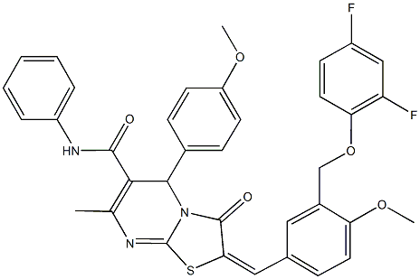 2-{3-[(2,4-difluorophenoxy)methyl]-4-methoxybenzylidene}-5-(4-methoxyphenyl)-7-methyl-3-oxo-N-phenyl-2,3-dihydro-5H-[1,3]thiazolo[3,2-a]pyrimidine-6-carboxamide Struktur