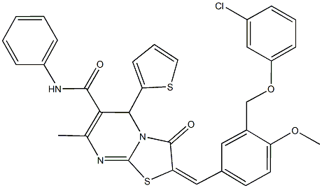 2-{3-[(3-chlorophenoxy)methyl]-4-methoxybenzylidene}-7-methyl-3-oxo-N-phenyl-5-(2-thienyl)-2,3-dihydro-5H-[1,3]thiazolo[3,2-a]pyrimidine-6-carboxamide Struktur