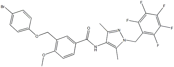 3-[(4-bromophenoxy)methyl]-N-[3,5-dimethyl-1-(2,3,4,5,6-pentafluorobenzyl)-1H-pyrazol-4-yl]-4-methoxybenzamide Struktur