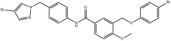 3-[(4-bromophenoxy)methyl]-N-{4-[(4-bromo-1H-pyrazol-1-yl)methyl]phenyl}-4-methoxybenzamide Struktur