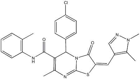 5-(4-chlorophenyl)-2-[(1,5-dimethyl-1H-pyrazol-4-yl)methylene]-7-methyl-N-(2-methylphenyl)-3-oxo-2,3-dihydro-5H-[1,3]thiazolo[3,2-a]pyrimidine-6-carboxamide Struktur