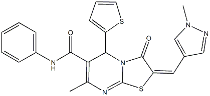 7-methyl-2-[(1-methyl-1H-pyrazol-4-yl)methylene]-3-oxo-N-phenyl-5-(2-thienyl)-2,3-dihydro-5H-[1,3]thiazolo[3,2-a]pyrimidine-6-carboxamide Struktur