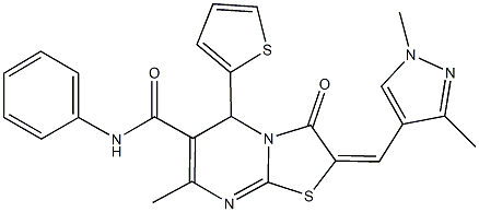 2-[(1,3-dimethyl-1H-pyrazol-4-yl)methylene]-7-methyl-3-oxo-N-phenyl-5-(2-thienyl)-2,3-dihydro-5H-[1,3]thiazolo[3,2-a]pyrimidine-6-carboxamide Struktur