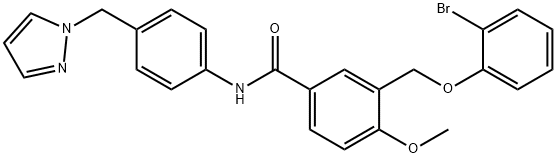 3-[(2-bromophenoxy)methyl]-4-methoxy-N-[4-(1H-pyrazol-1-ylmethyl)phenyl]benzamide Struktur