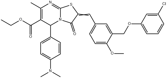 ethyl 2-{3-[(3-chlorophenoxy)methyl]-4-methoxybenzylidene}-5-[4-(dimethylamino)phenyl]-7-methyl-3-oxo-2,3-dihydro-5H-[1,3]thiazolo[3,2-a]pyrimidine-6-carboxylate Struktur