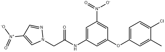 N-{3-(4-chloro-3-methylphenoxy)-5-nitrophenyl}-2-{4-nitro-1H-pyrazol-1-yl}acetamide Struktur