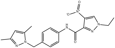 N-{4-[(3,5-dimethyl-1H-pyrazol-1-yl)methyl]phenyl}-1-ethyl-4-nitro-1H-pyrazole-3-carboxamide Struktur