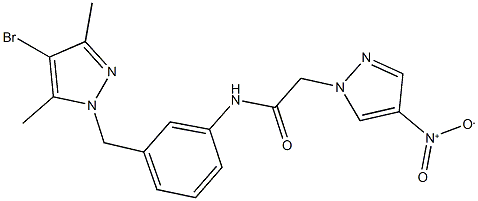 N-{3-[(4-bromo-3,5-dimethyl-1H-pyrazol-1-yl)methyl]phenyl}-2-{4-nitro-1H-pyrazol-1-yl}acetamide Struktur