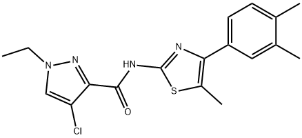 4-chloro-N-[4-(3,4-dimethylphenyl)-5-methyl-1,3-thiazol-2-yl]-1-ethyl-1H-pyrazole-3-carboxamide Struktur